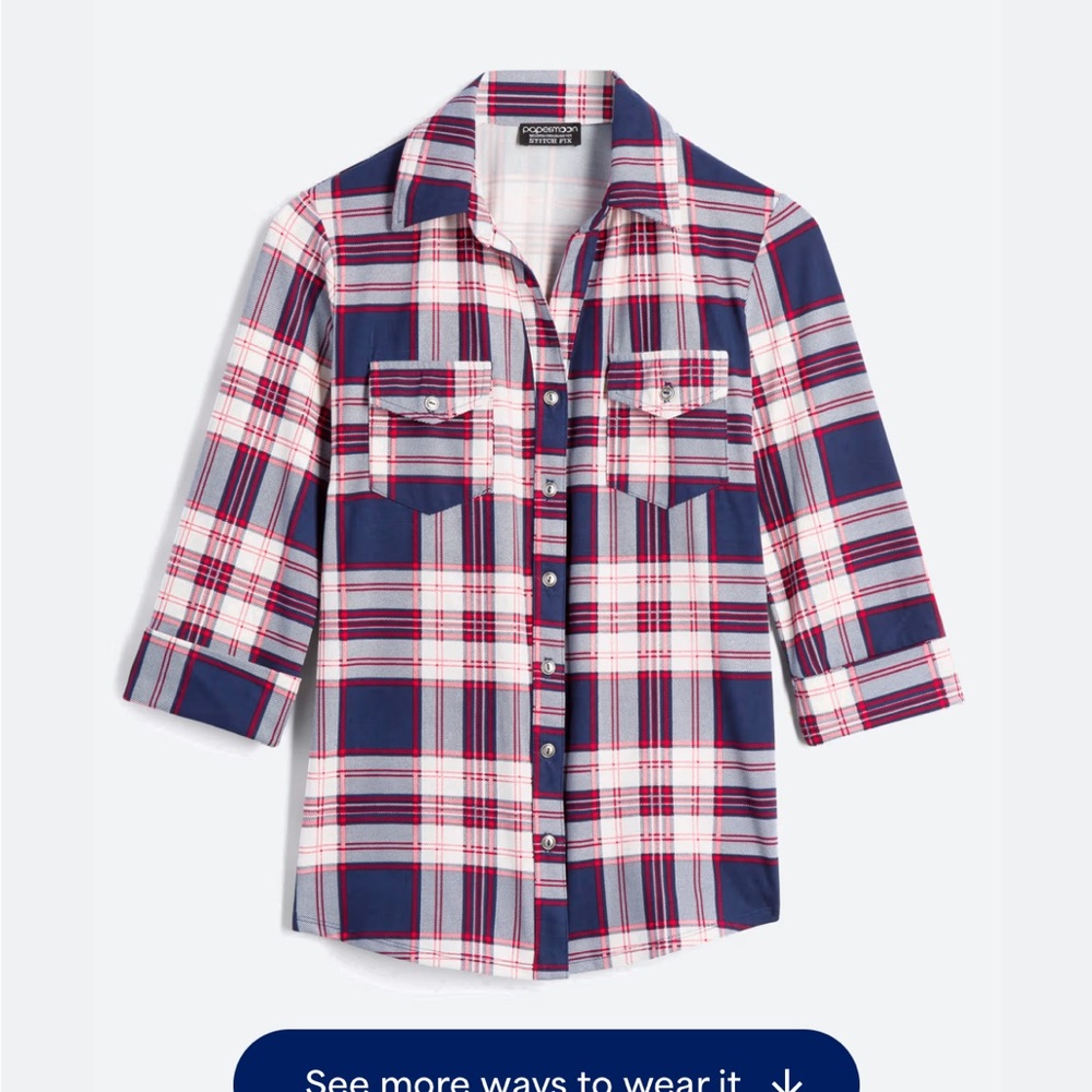 Papermoon Blue and Red Plaid Button Down Shirt